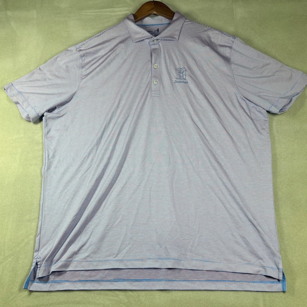Johnnie-O Performance Polo Shirt Mens XL TPC Scottsdale Blue Orange Striped Golf